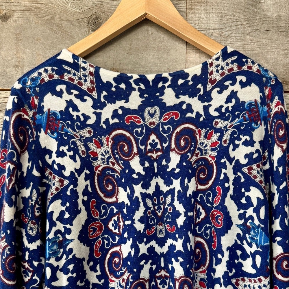 Talbots Soft Merino Wool V-Neck Sweater 1X Blue Red Preppy Old Money Fourth July - Picture 9 of 10